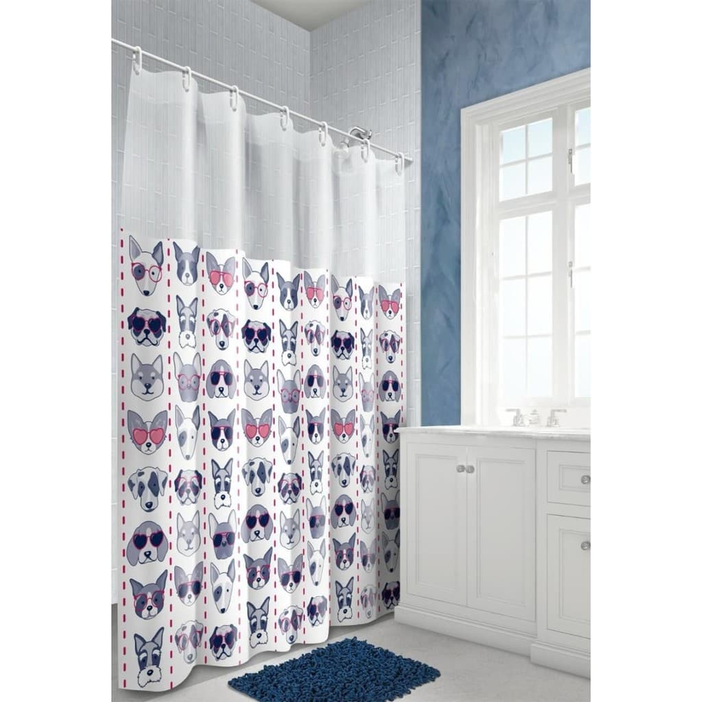 Cortina de Box Banheiro Com Visor Dogs Cães 1,35 x 2m R623G