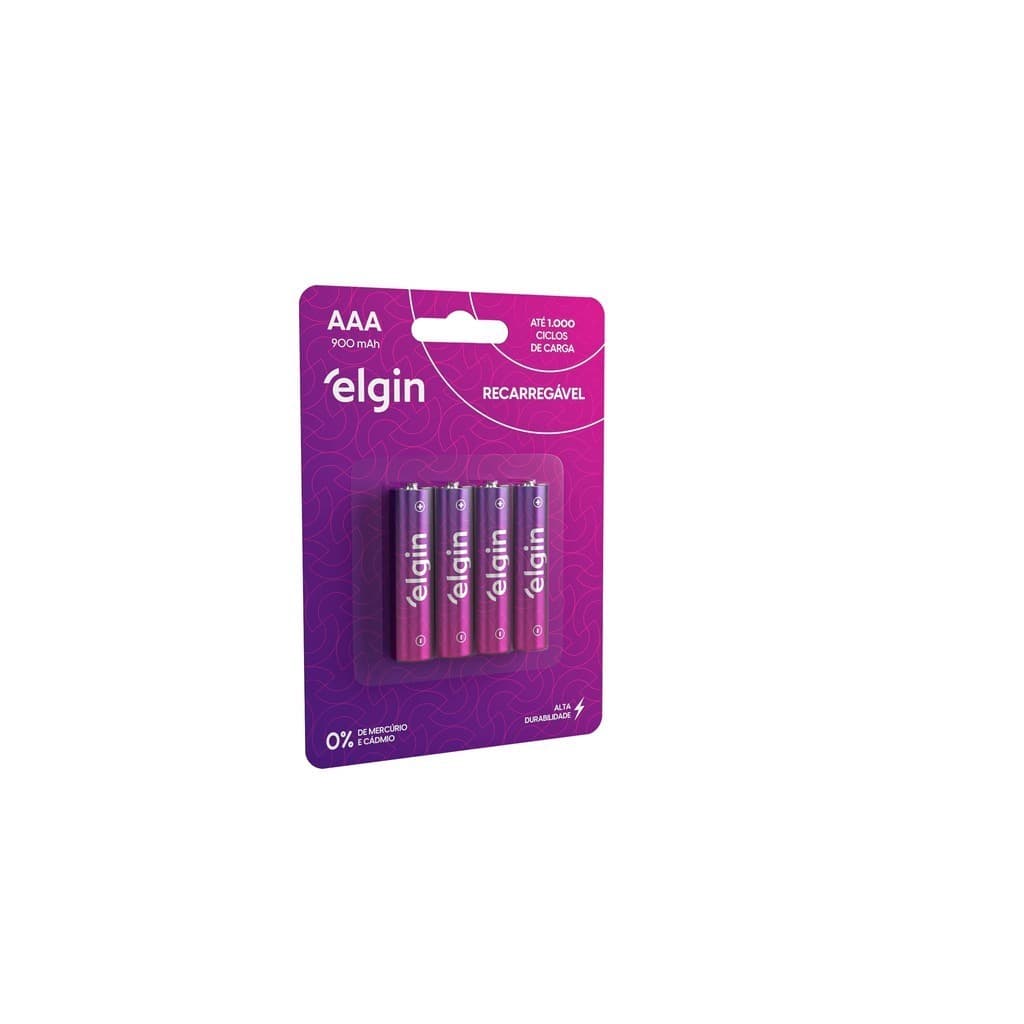 Pilha recarregável AAA 900mAh Elgin com 4 unidades Palito