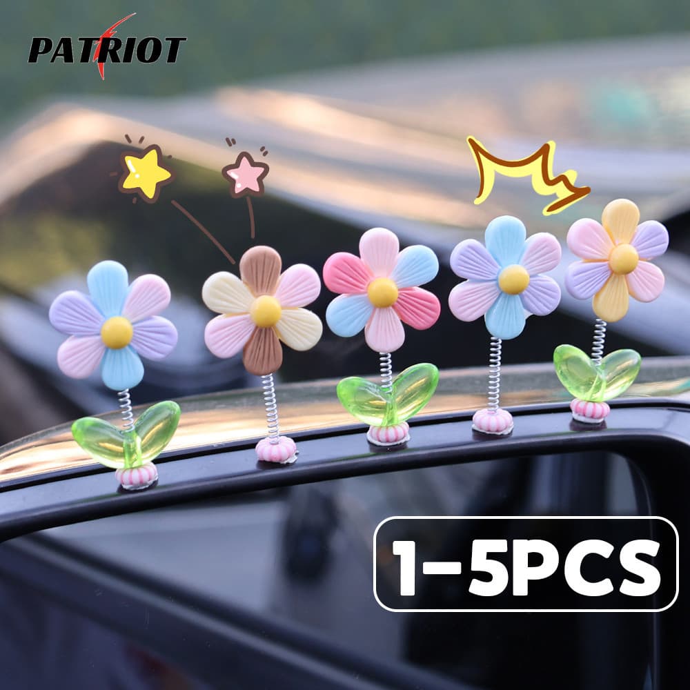 1-5pcs Decoração Do Painel De Flores Rainbow Flower-Lucky , Girassol Com Folhas-Engraçado , Fofo , Multicolor-Ornamentos Interiores Femininos Para Carros-Center Console Shaking Decor