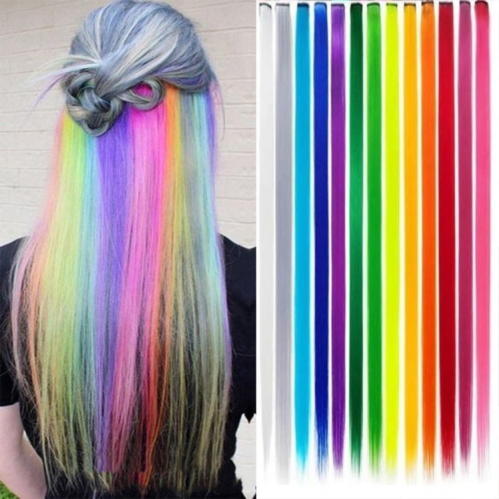 Fusível Tic Tac Colorido – Trava de Cabelo Sintético Mecha Longa Reta Sem Costura Extensão Colorida Para Meninas - WL