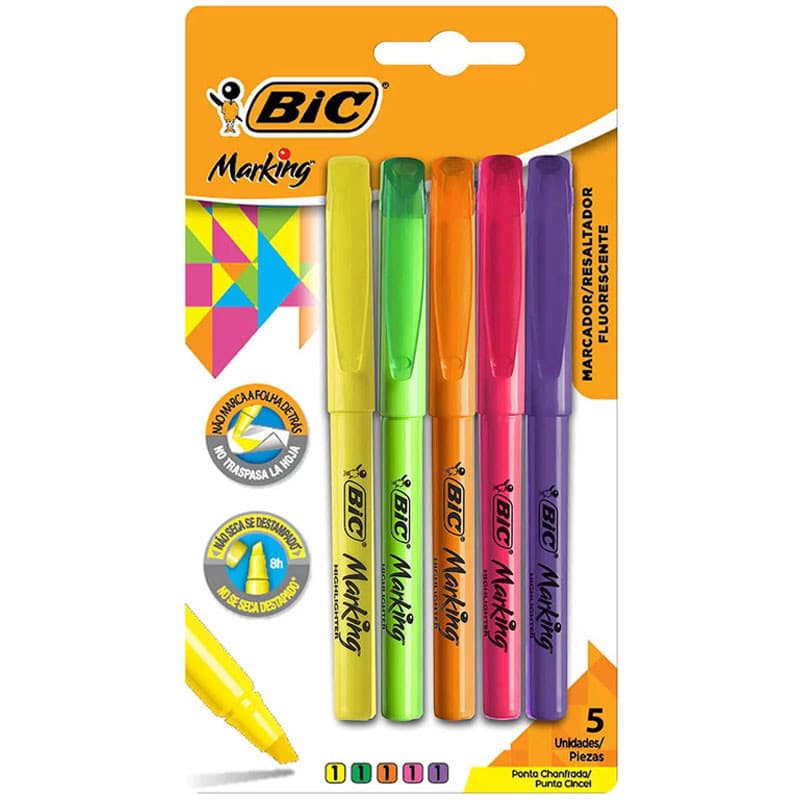 Pincel marca texto Marking Fluorescente com 5 cores Bic