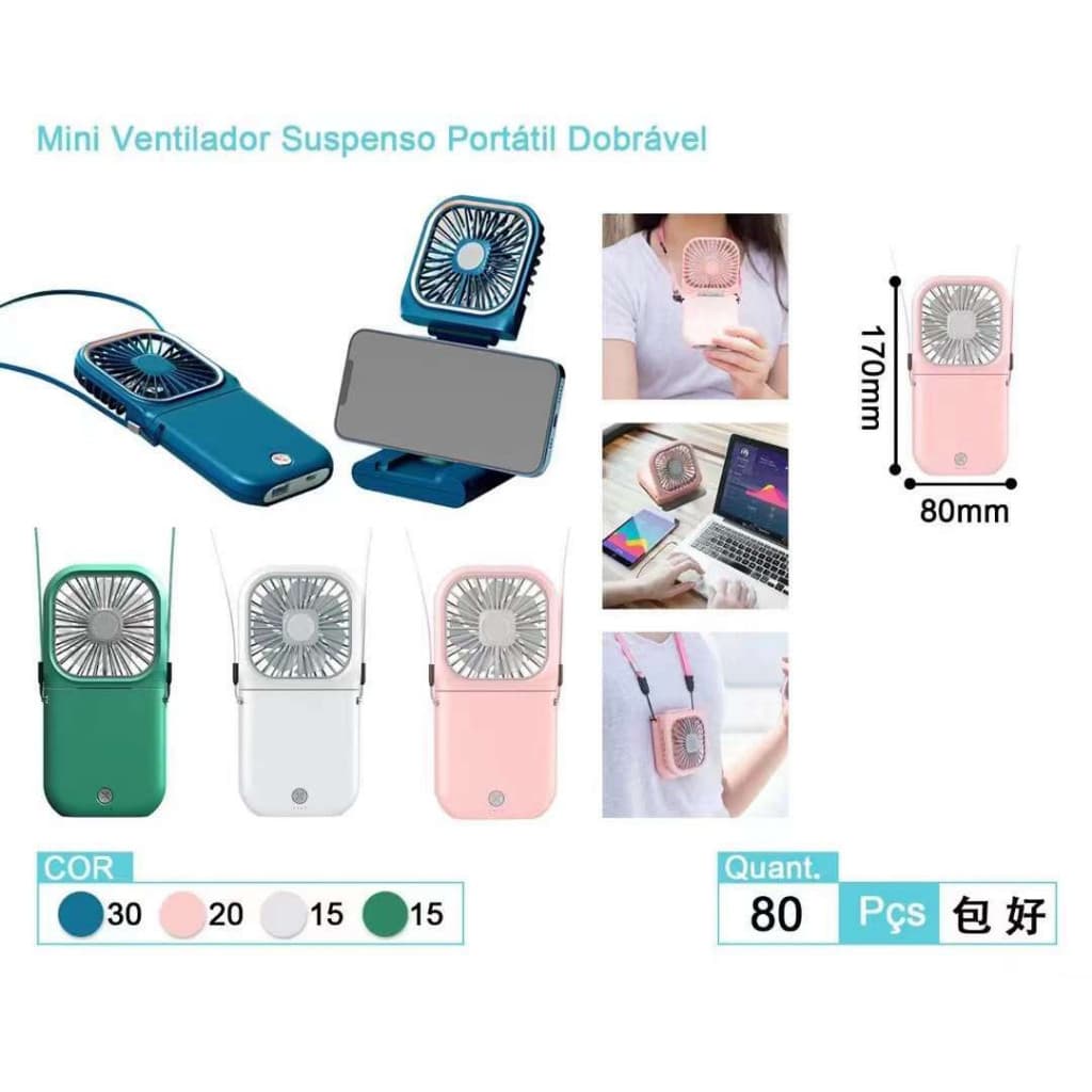 Mini Ventilador Portátil De Pescoço Suspenso Dobrável Com Corda/suporte de celular  Mesa De Escritório  Ao Ar Livre