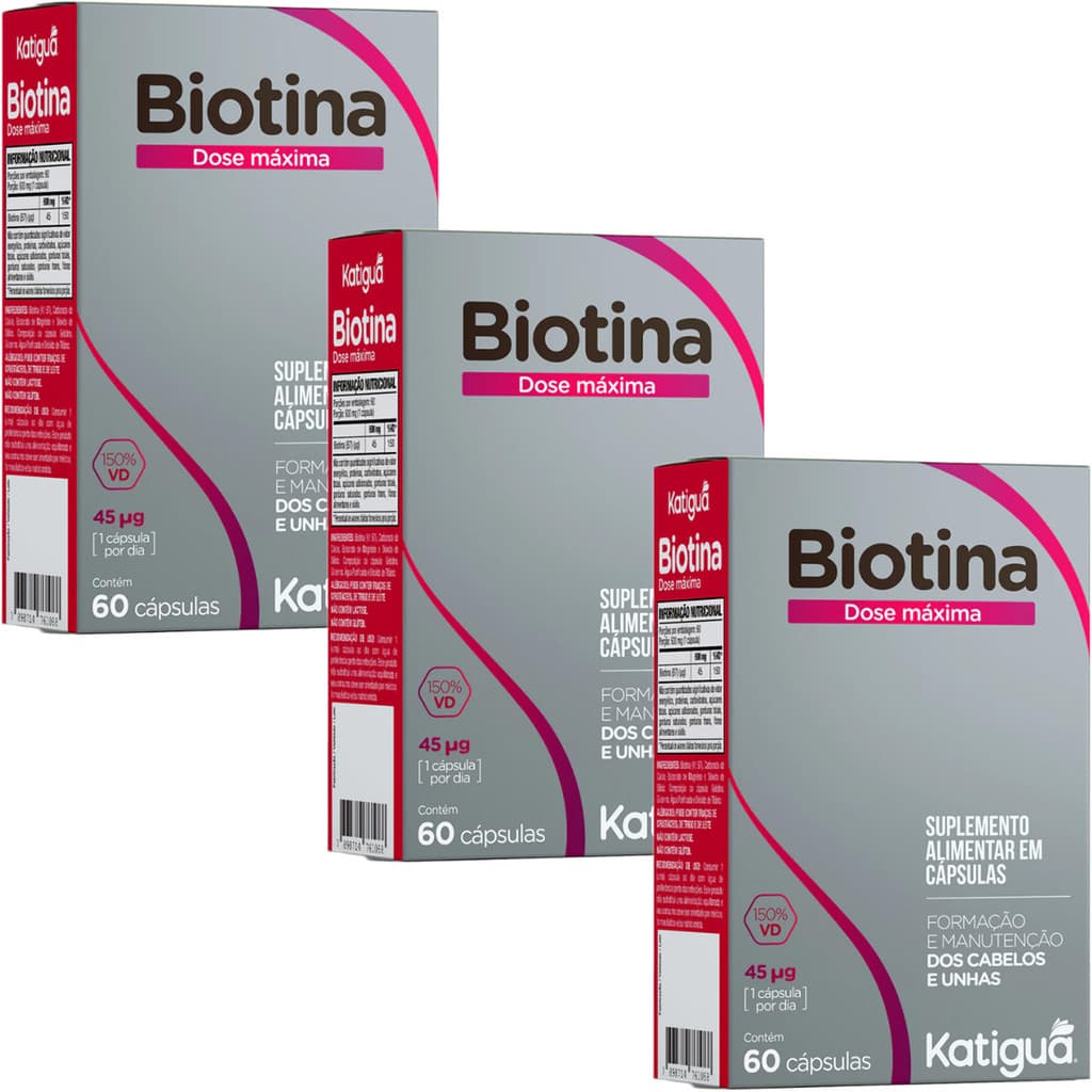 Kit 3 Biotina Dose Máxima 600mg Vitamina B7 Katiguá Original