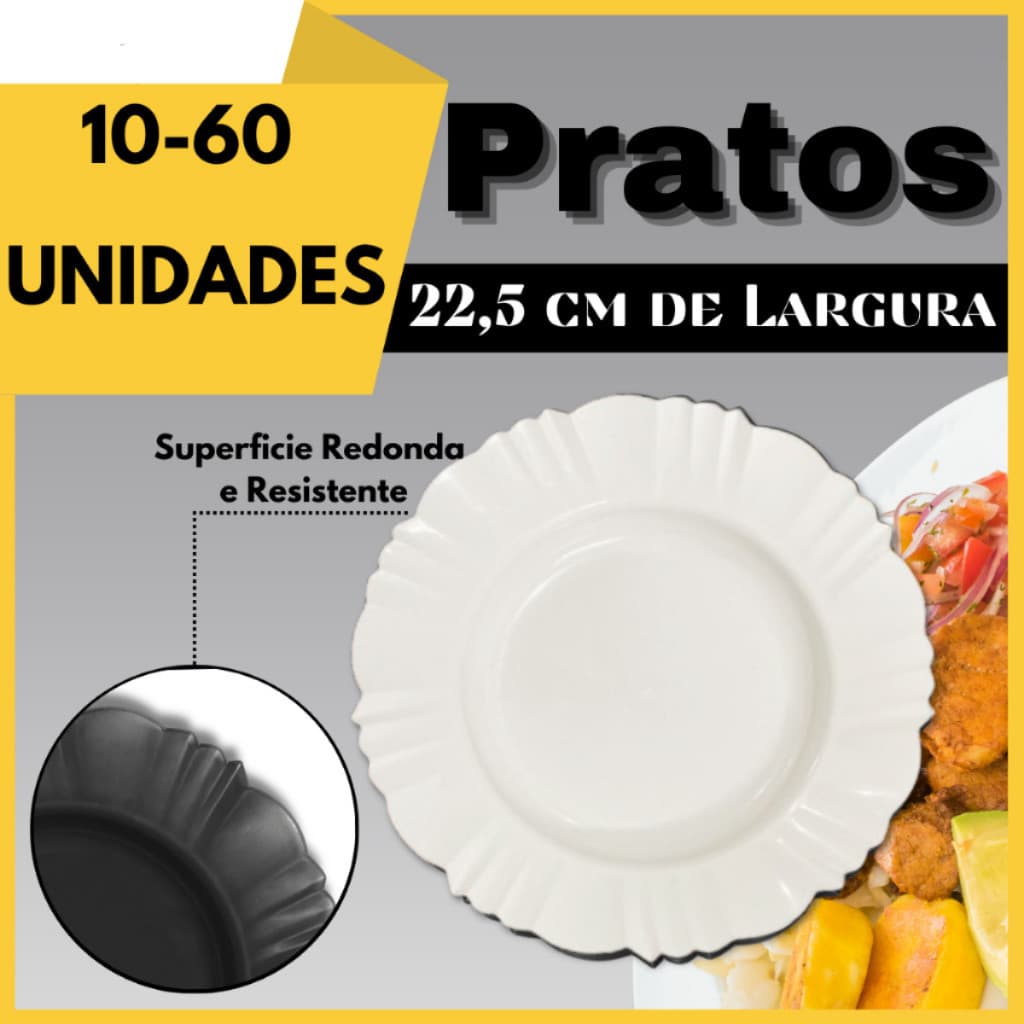 Kit 10-60 Pratos Pétala Plastico Redondo Fundo Resistente