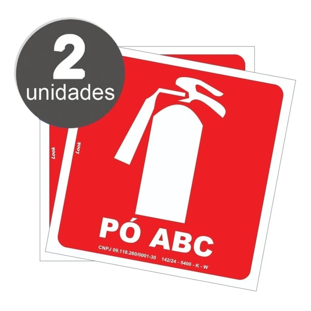Kit 2 Placas Aviso Emergência Extintor Pó Químico ABC Fotoluminescente Corpo de Bombeiros Incêndio