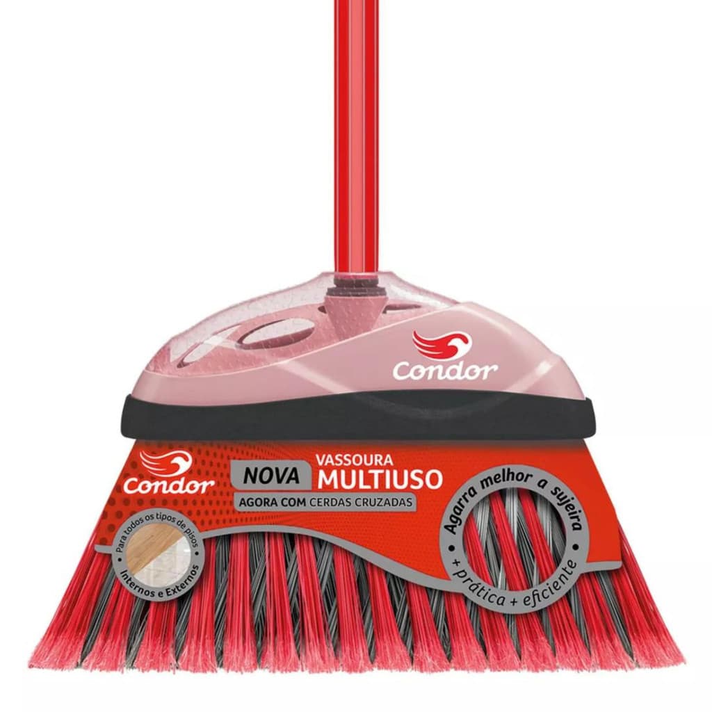 Vassoura Multiuso Varre Fácil Com Cabo Cerdas Cruzadas Agarra Melhor A Sujeira Condor