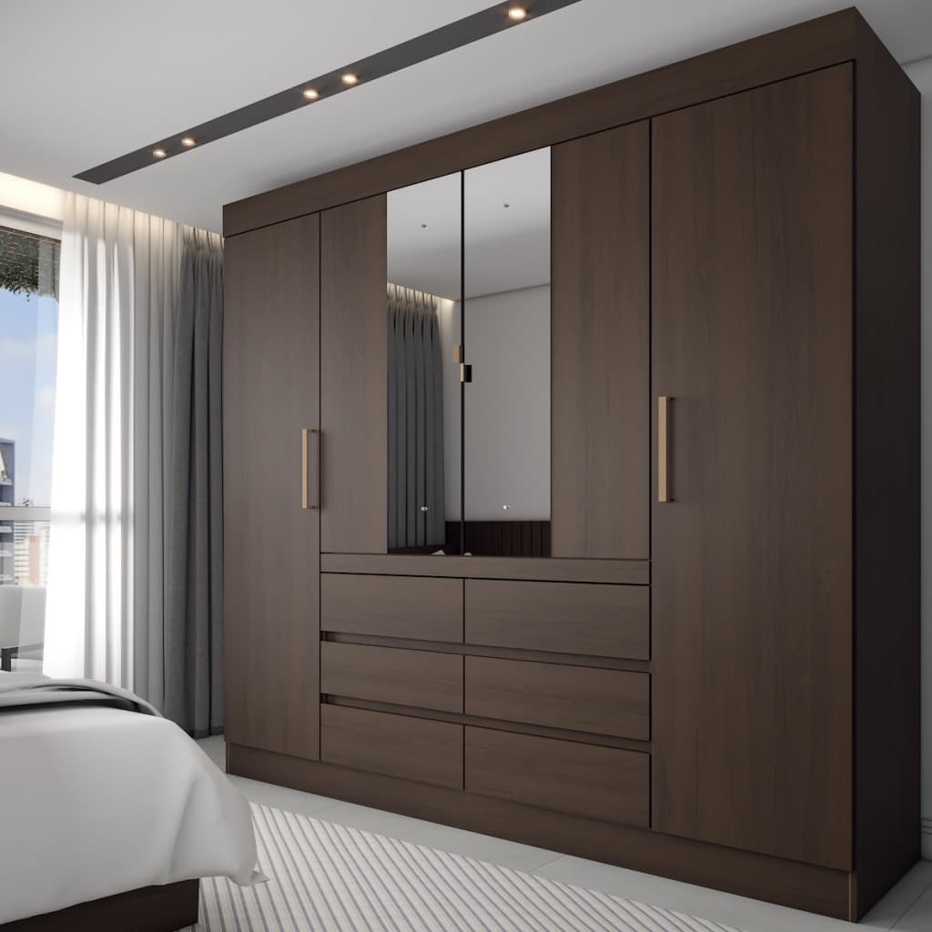 Guarda-Roupa Casal Honey 4 Portas 6 Gavetas com Espelho - Panorama Móveis