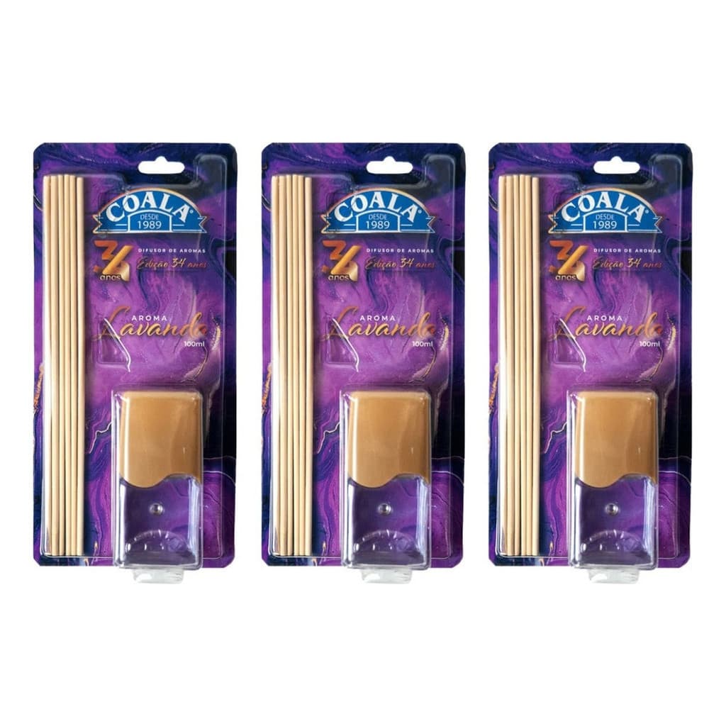 Kit 3 Coala Difusor de Aromas e Ambientes Lavanda 100ML - Com Varetas - Perfumado