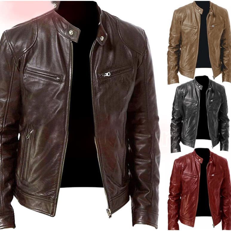 Jaqueta De Couro Masculina Elegante Resistente De Luxo Reforçada Moda Casual Slim