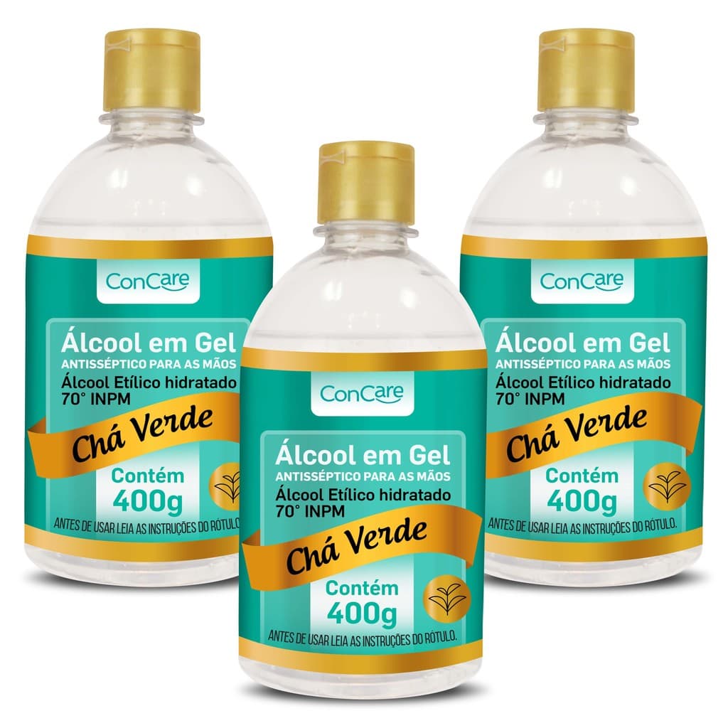 Kit 3 und Álcool Gel Concare Chá Verde 400g