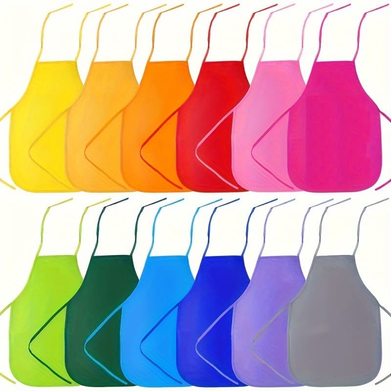 12 Peças Crianças Avental Liso Aventais De Pintura Descartáveis Coloridos Para Tecido Não Arte À Prova D'água Babador At