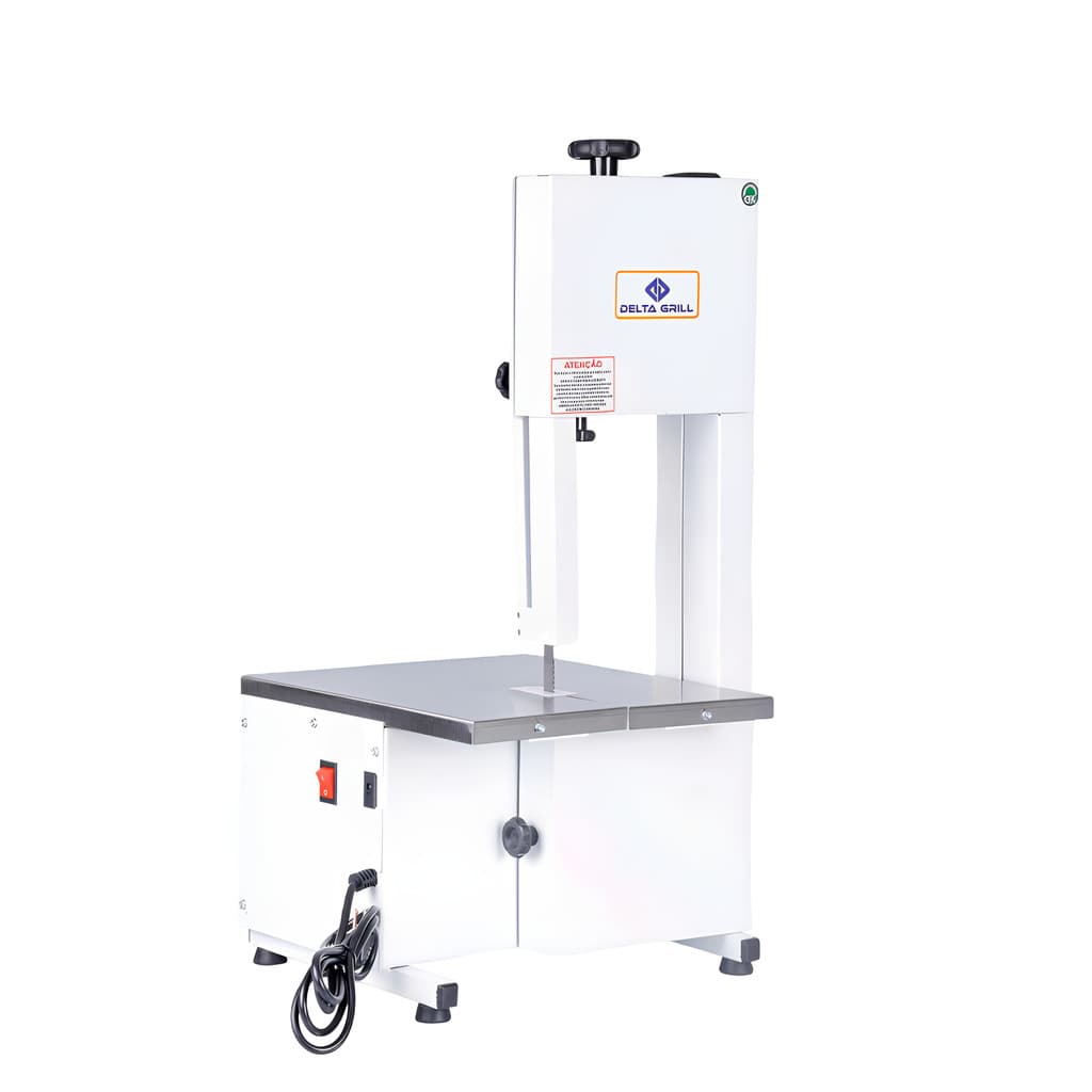 Máquina serra fita bancada cortar carne açougue potente 1/3 CV lâmina 1,46 m branco