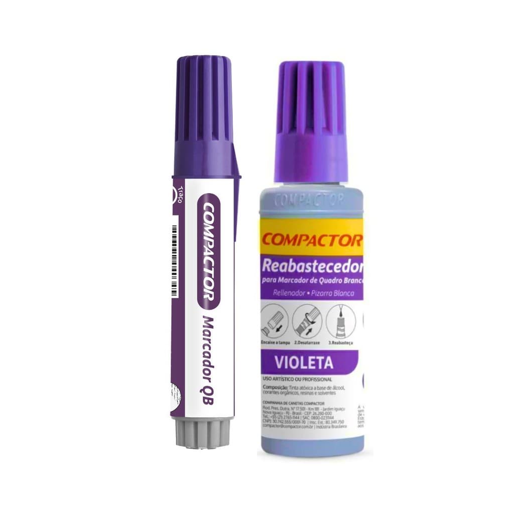 KIT MARCADOR DE QUADRO BRANCO + REFIL REABASTECEDOR COMPACTOR - VIOLETA
