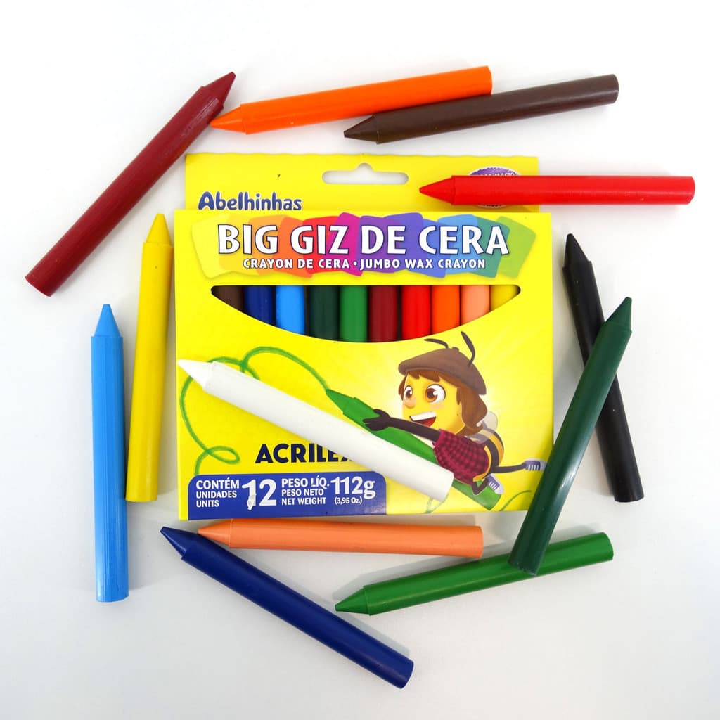 Giz de Cera Escolar Big Jumbo Acrilex - Caixa com 12 Cores