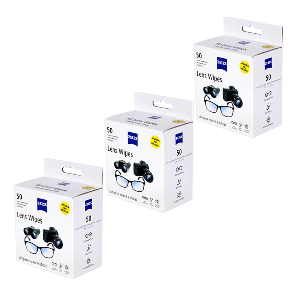 KIT 3 CAIXAS DE 50(unidades) LENS WIPES ou KIT DE 5 CAIXAS DE 30(unidades) LENS WIPES ZEISS PROMO