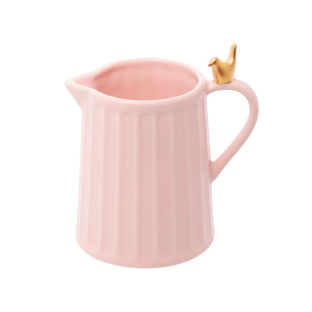 Leiteira em Cerâmica Rosa Delicada com Detalhes e Colibri Dourado 180ml - Wolff