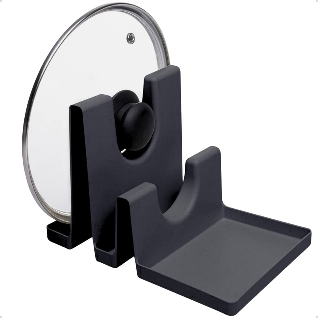 Descanso para Tampa de Panela com Suporte Apoio de Colher Utensilios de Bambu Plástico para Cozinha