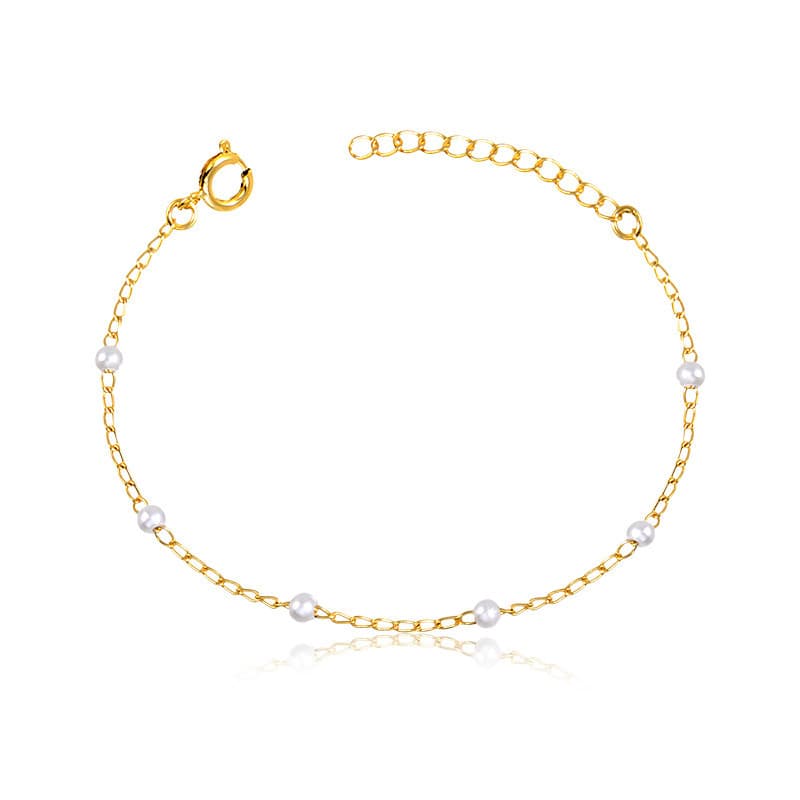 Pulseira Banho de Ouro 18k Infantil Elos 1x1 Detalhe em Pérolas (13cm)