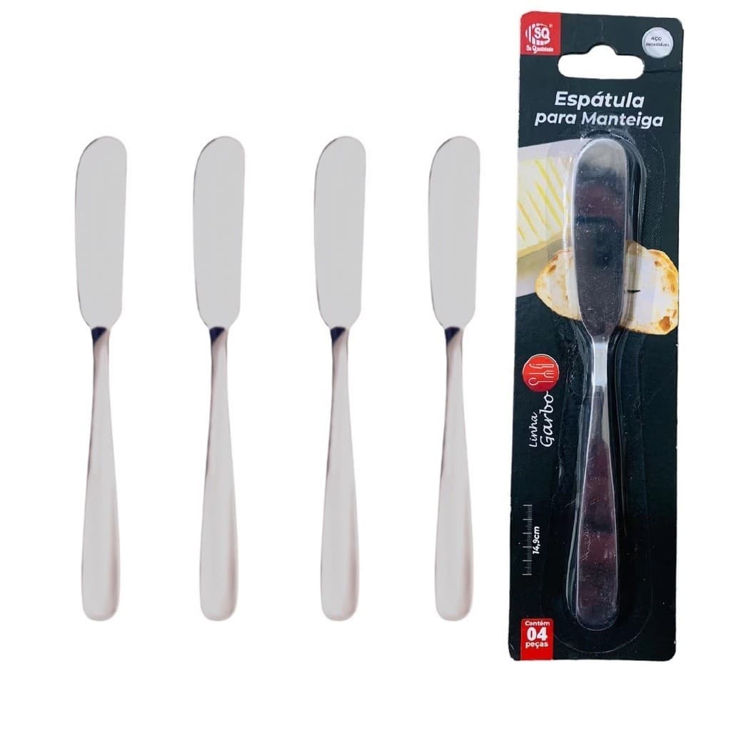 Kit 4 Ou 6 Pcs Espátulas Manteiga Patê Geleia Em Aço Inox