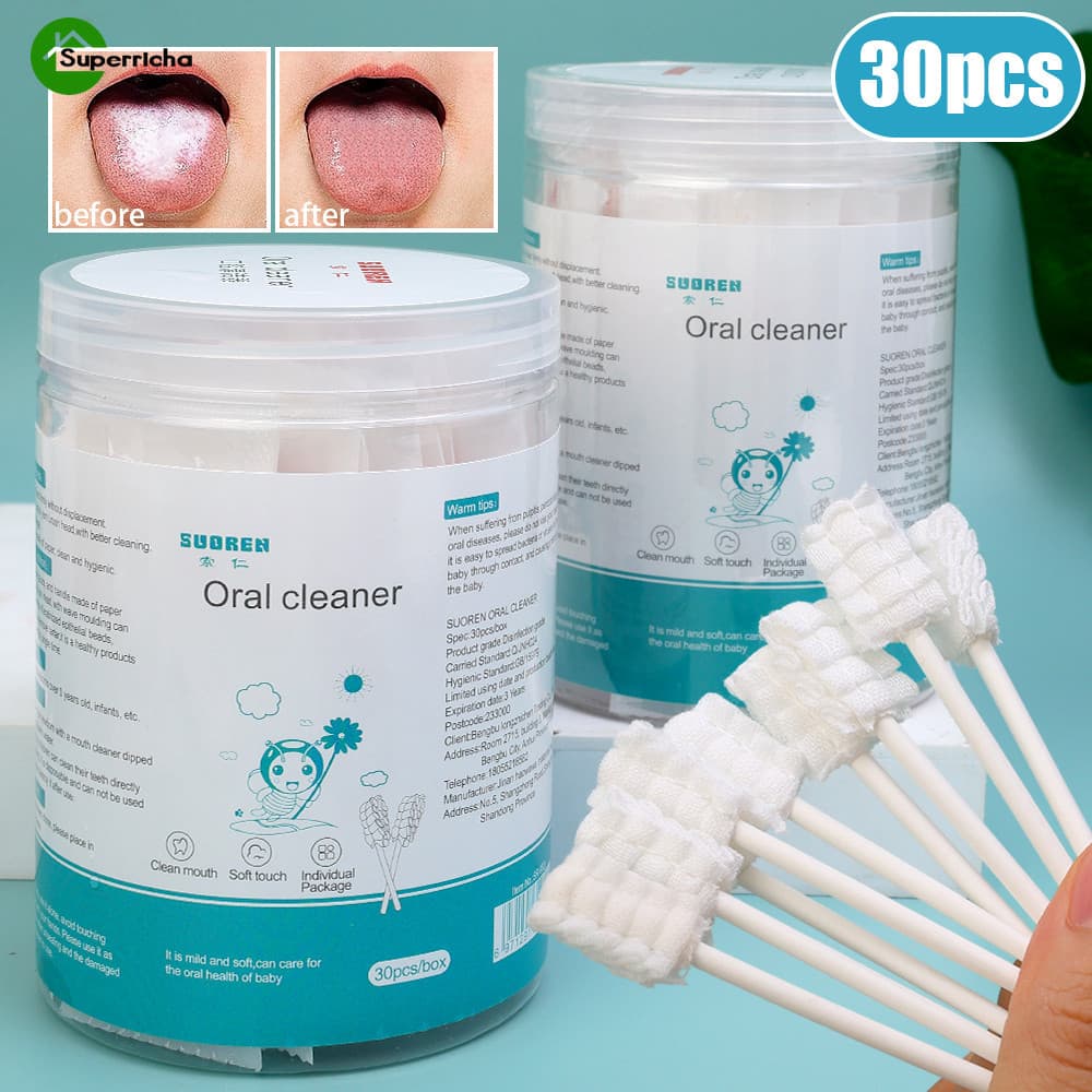 Para Recém-Nascido Oral Care-Escova De Dentes De Gaze Macia-Mamãe Baby Supplies-Esfregaço De Algodão Descartável-Bastão De Limpeza Infantil-Limpador De Língua Bebês 30Pcs