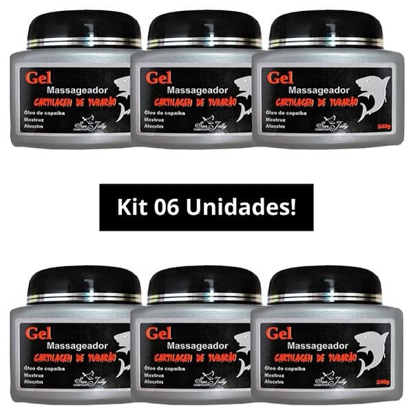 Kit Com 6 Gel Massageador CARTILAGEM DE TUBARÃO 240g SAN JULLY