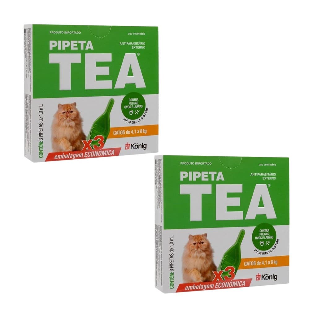 02 Antipulgas TEA Gatos Pipeta X3 unid 4,1 até 8KG 1ML Konig
