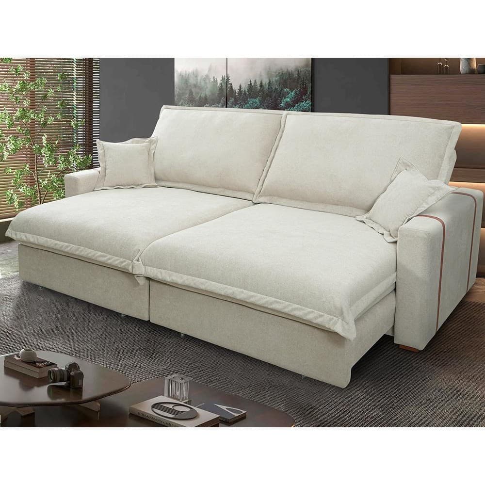 Sofá Retrátil Reclinável Nairobi 2,18m Bege Bouclê