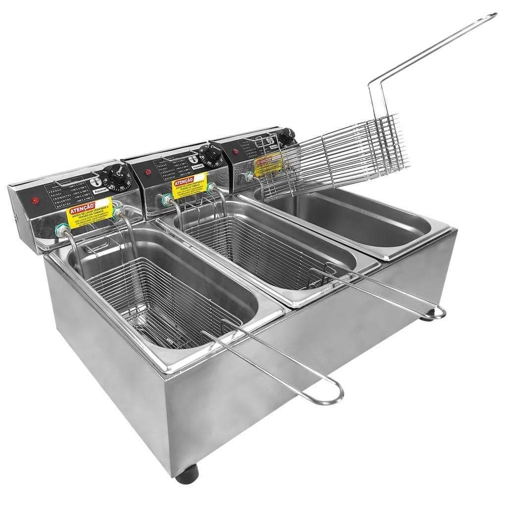 Fritadeira Industrial Eletrica 12L 3 Cubas Master 6000W Inox