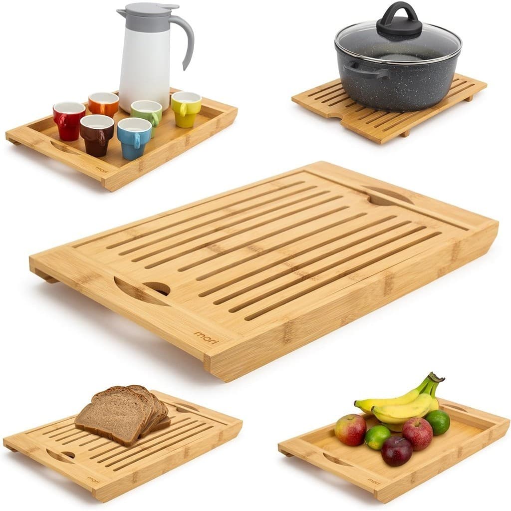 Tábua De Corte Migalheira De Pão Bolo Com Bandeja Em Bambu - Mori