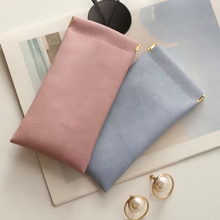 Saco De Óculos Conjuntos De Armazenamento De Sol Estilhaços Boca Fechamento Automático Couro