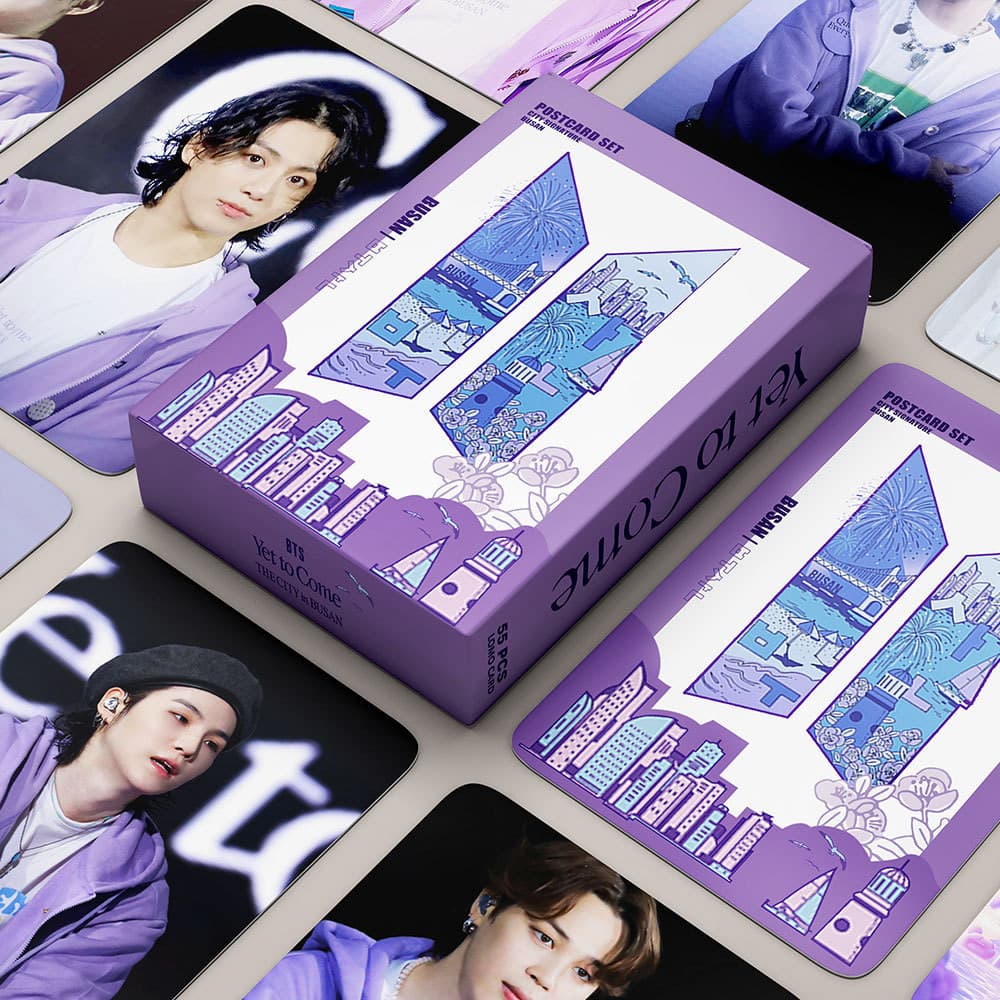 55Pcs/Box Laser Photocards BT21 YTC IN BUSAN Álbum KPOP LOMO Cartão Postal