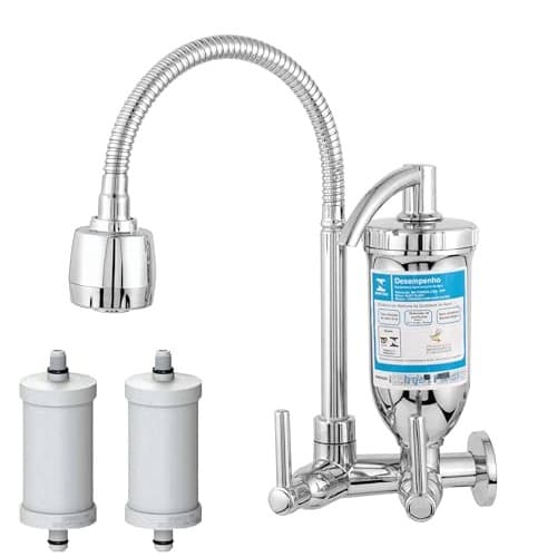 Torneira Gourmet Com Filtro de Água de Cozinha Bica Flexível 2 Jatos + 1 Refil de Filtro Vela Extra