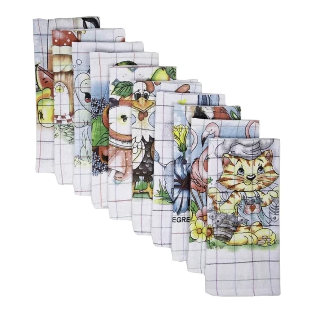 Kit 15 Panos de Prato e Copa Estampados Xadrez E Branco 100% Algodão