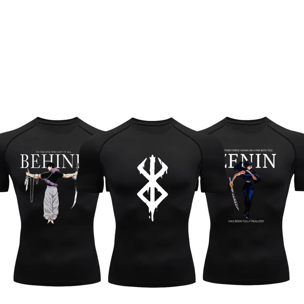 Kit 3 Camisetas Compressão Proteção Uv Estampada Tecido Gelado Segunda Pele Manga Curta Animes Toji Berserk Maki