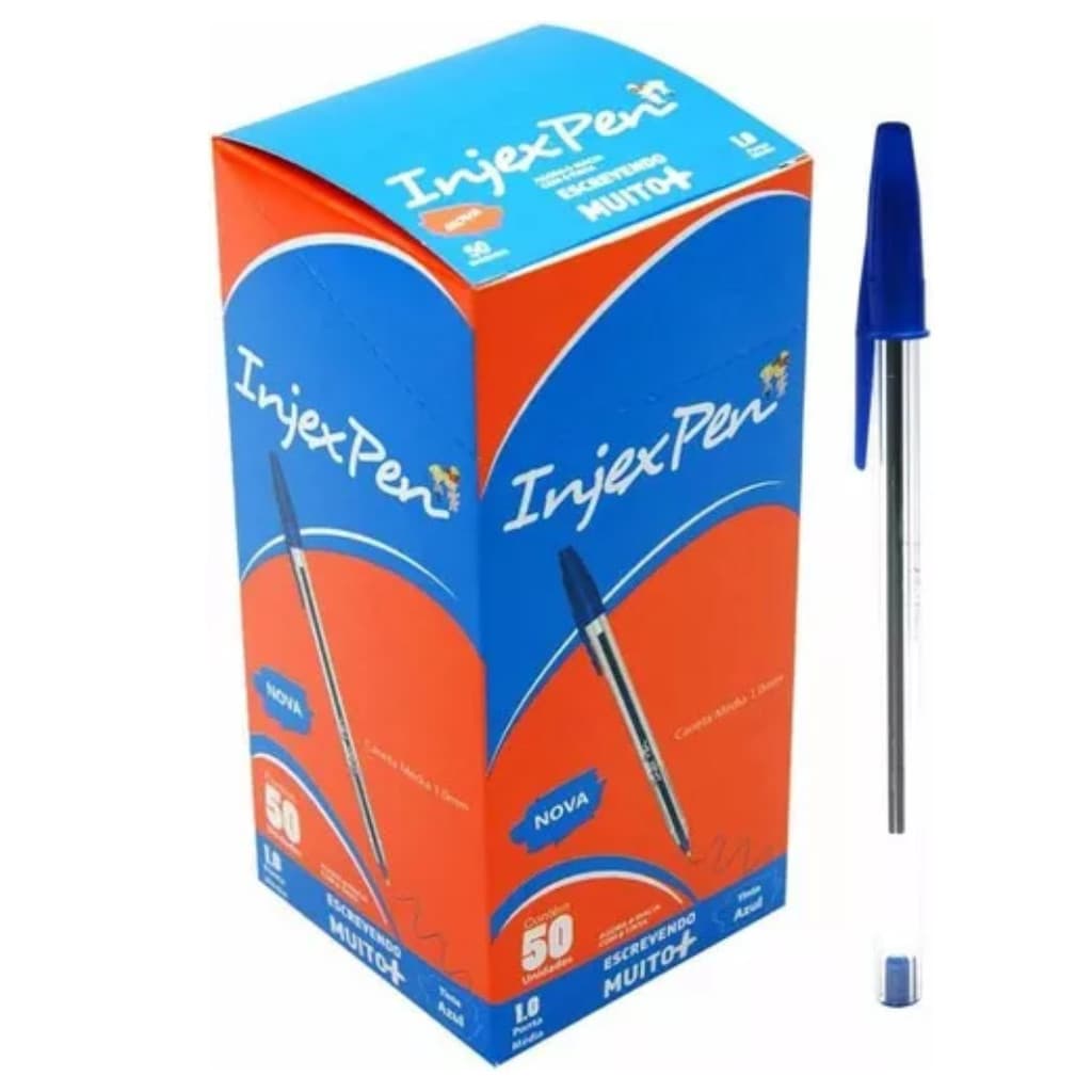 Caneta Esferográfica Azul 1.0mm Caixa 50 Un Injex Pen