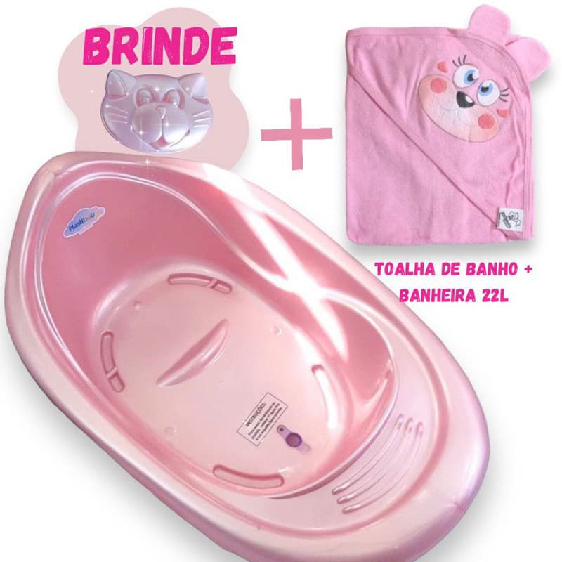 Kit Banheira de bebe 22L + Toalha de banho bebê + Saboneteira