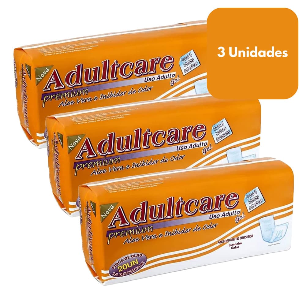 Kit 3 Absorvente Hipoalergênico com Cola Adultcare Premium Aloe Vera c/20