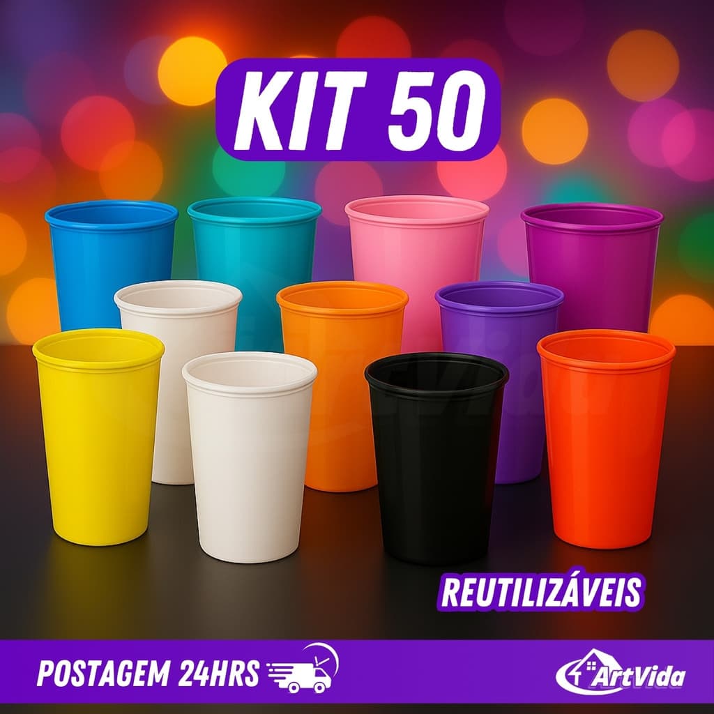 ​KIT Copos Plásticos 330ml Altos Long Neck Reutilizável Personalize Festas Eventos - ArtVida