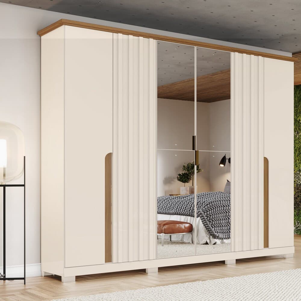 Guarda Roupa Casal 06 Portas 06 Gavetas com Espelho Napoli Henn