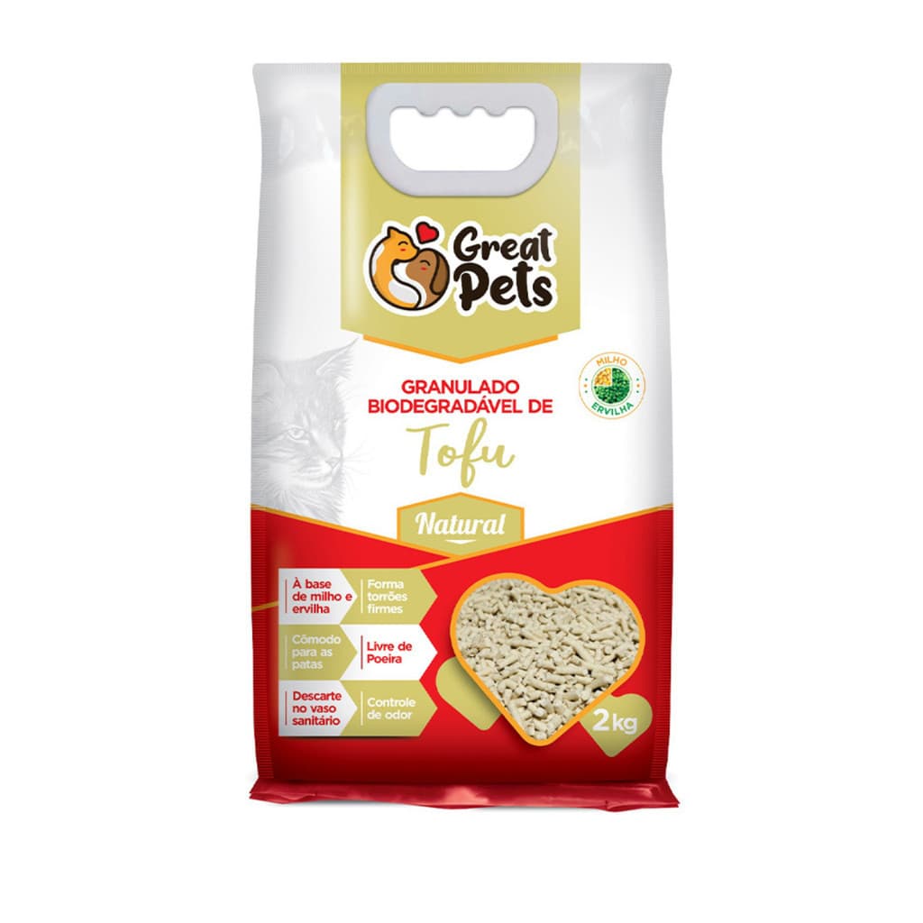 Areia Biodegradável Tofu Natural Great Pets Gatos - 2,0 kg