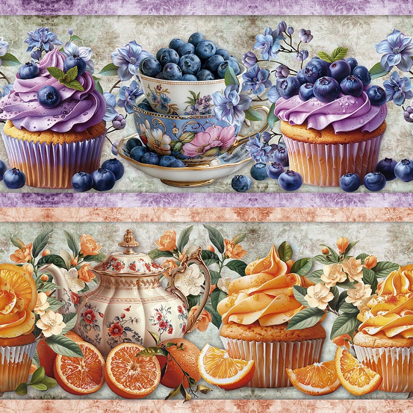 Tricoline Digital Barrado Cup Cake, 100% Alg. 50cm x 1,50mt