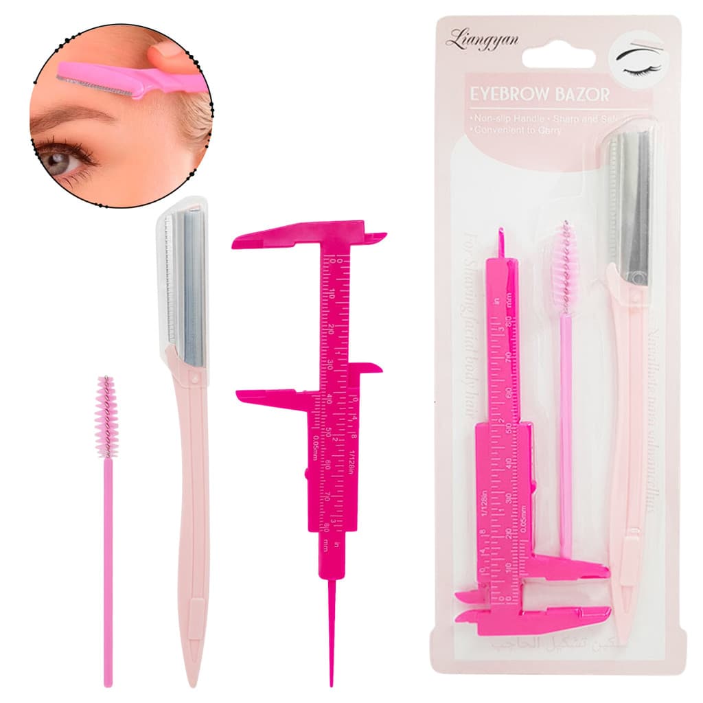 Kit design de sobrancelhas com 1 navalha + 1 paquimetro +1 escovinha