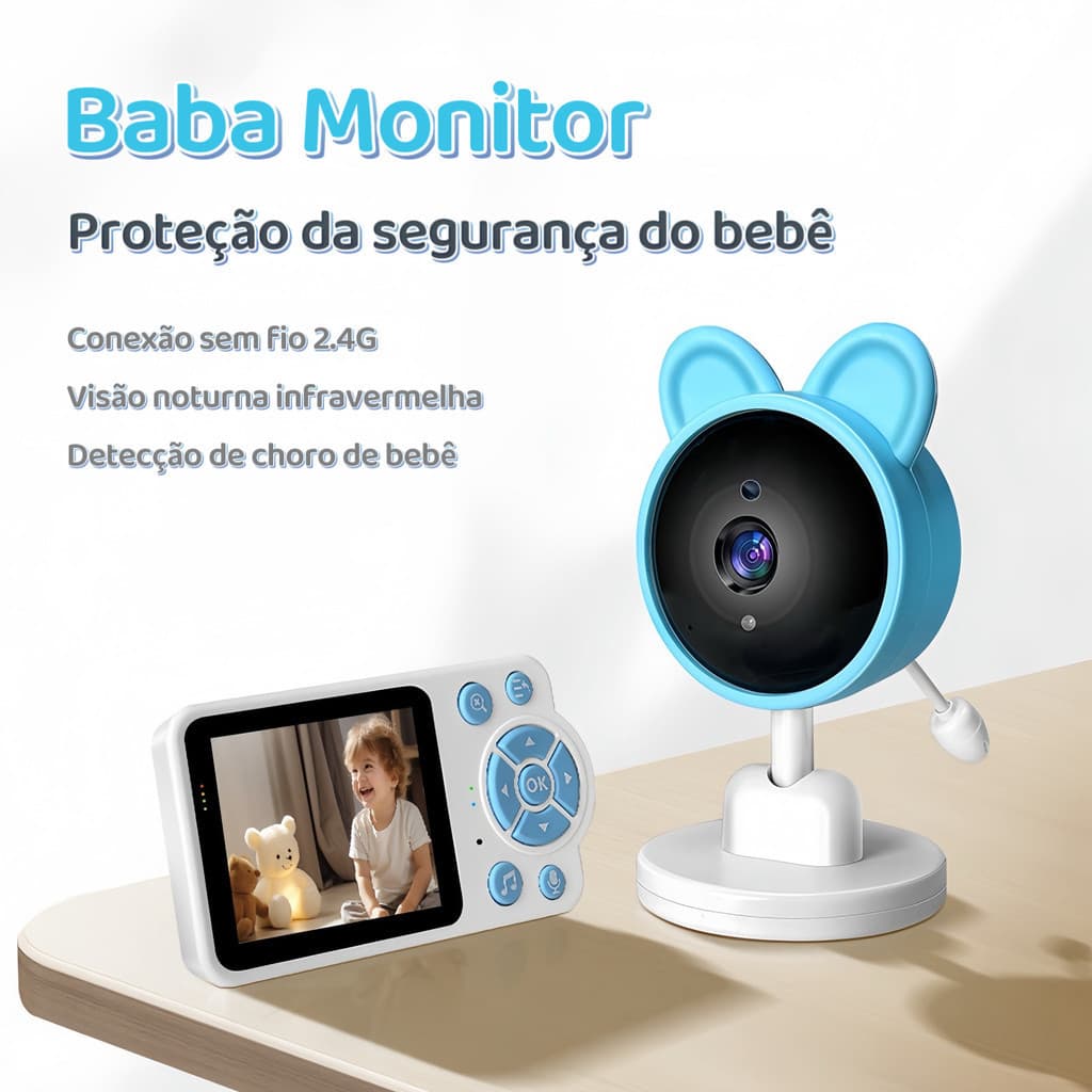 Monitor de Bebê com Vídeo HD Sensor de Temperatura e Visão Noturna Infravermelha