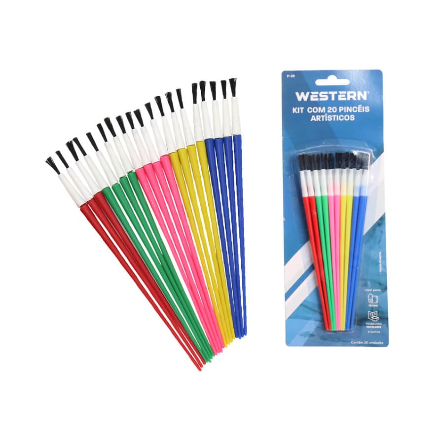 Kit 20 Pincéis Artísticos Artesanato  Colorido Desenho Tinta Guache Educação Infantil