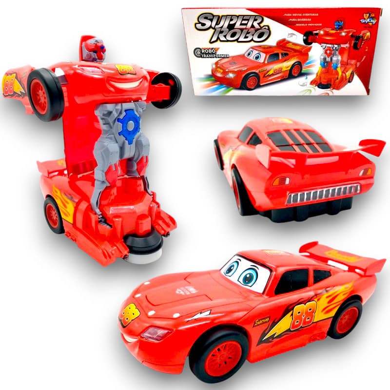 Carrinho Transformers Relampago McQueen Vira Robô Carros Com Luz e Som