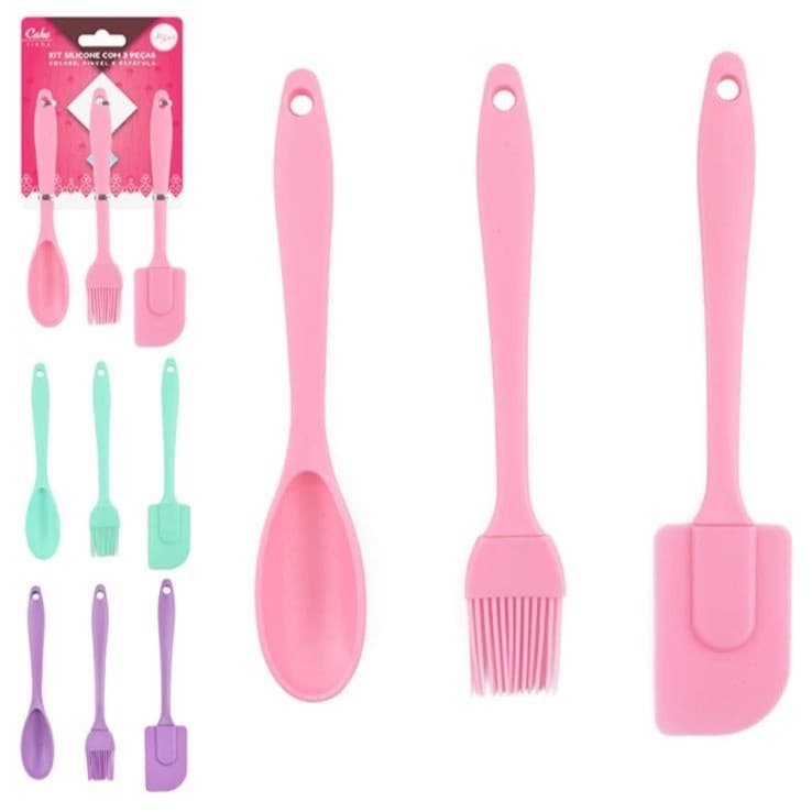 Utensílios Espátula, Pincel e Colher de Silicone 3pçs