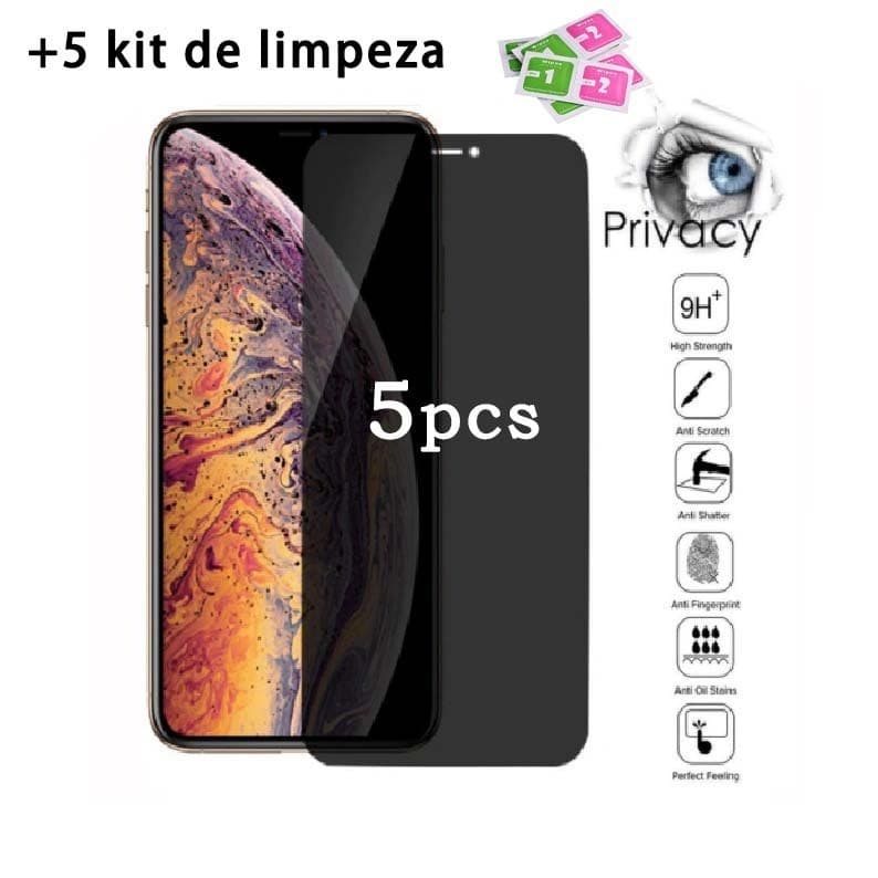5 Peças - Película de Vidro 3D Anti-Espionagem para iPhone XS/XR/11/12/13/14/15/16/17Pro Max - Privacidade Garantida