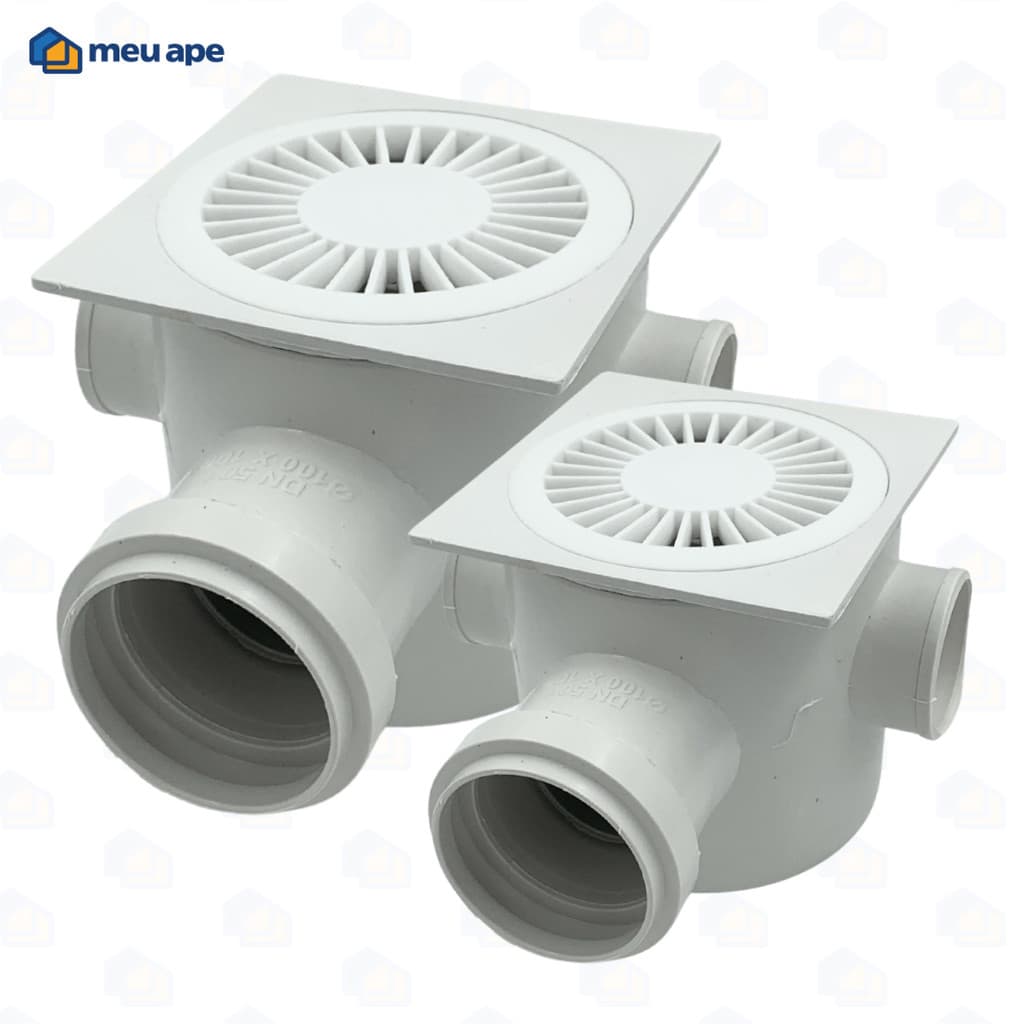 Caixa Sifonada Ralo Grelha Quadrado PVC 100x100x50mm 3 Entradas Durável e Resistente