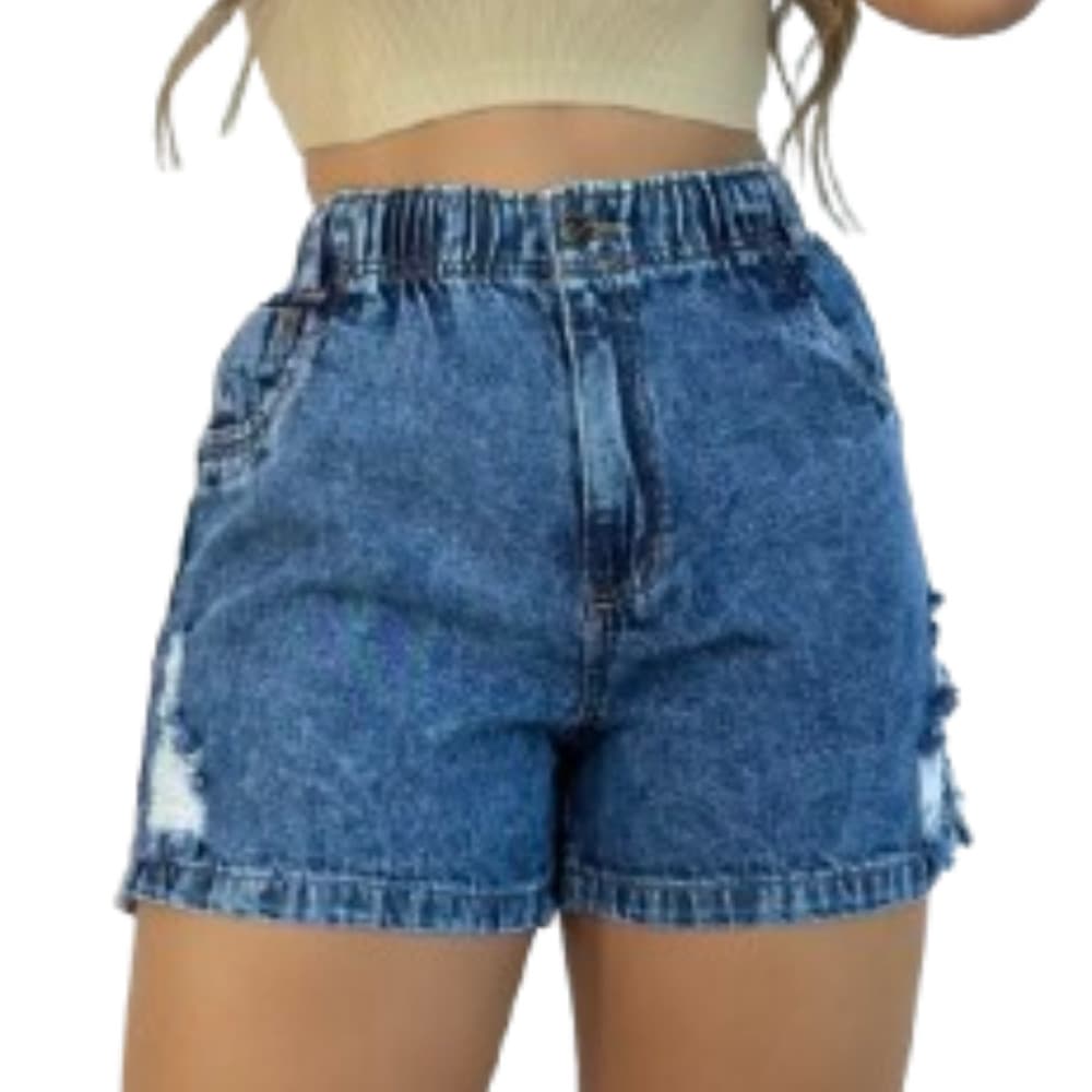 Short Jeans Feminino com Elastico na Cintura 36 ao 46 Cintura Alta