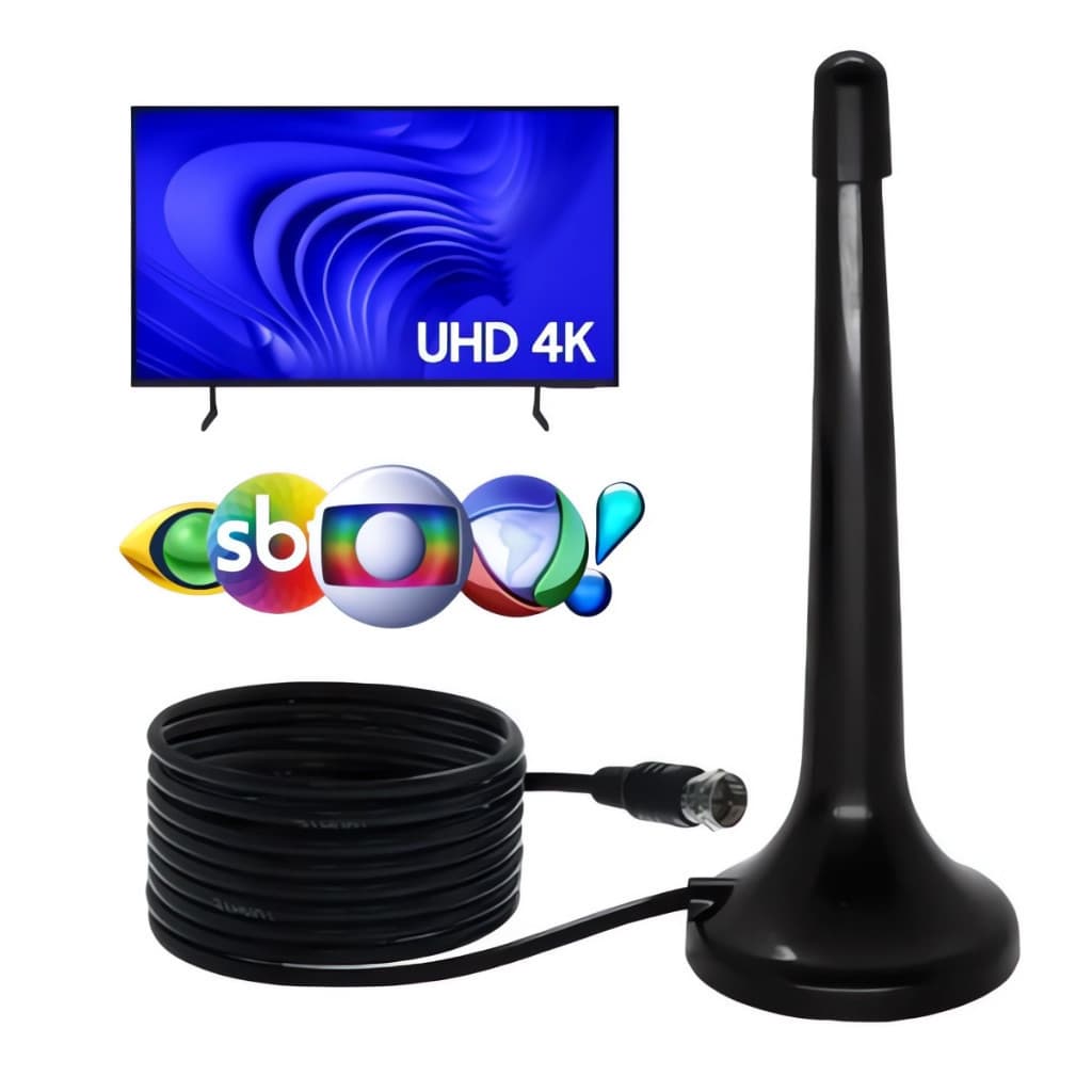 Antena Digital Interna e Externa Full Hdtv Uhf 4K Cabo de 3 Metros Para Tv e Conversor Digital